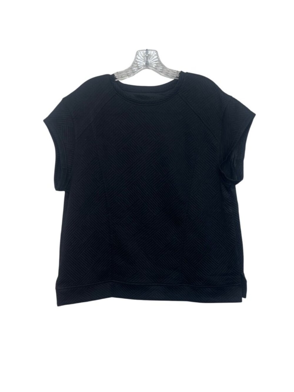 Geometric Pattern Short Sleeve Top Blouse Womens Large Black